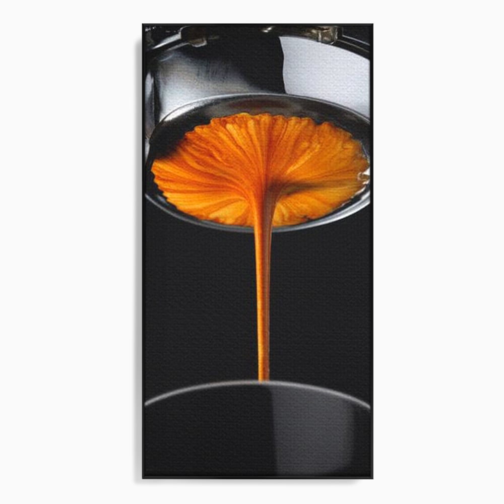 Tablou canvas cu tablou canvas cu jet de espresso, in rama de aluminiu negru